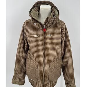 FourSquare Womens Snowboard Jacket Tan Brown Houndstooth Ski Winter NWOT 10K